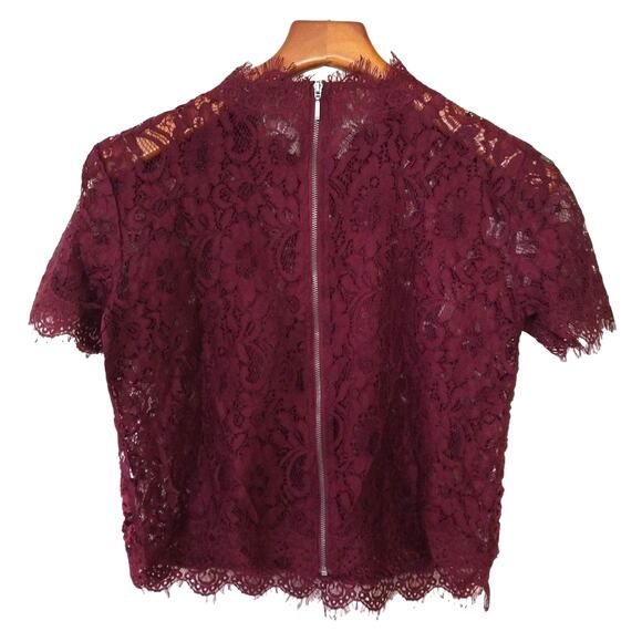 Zara Wine Lace Mock Neck Top - Picture 5 of 9